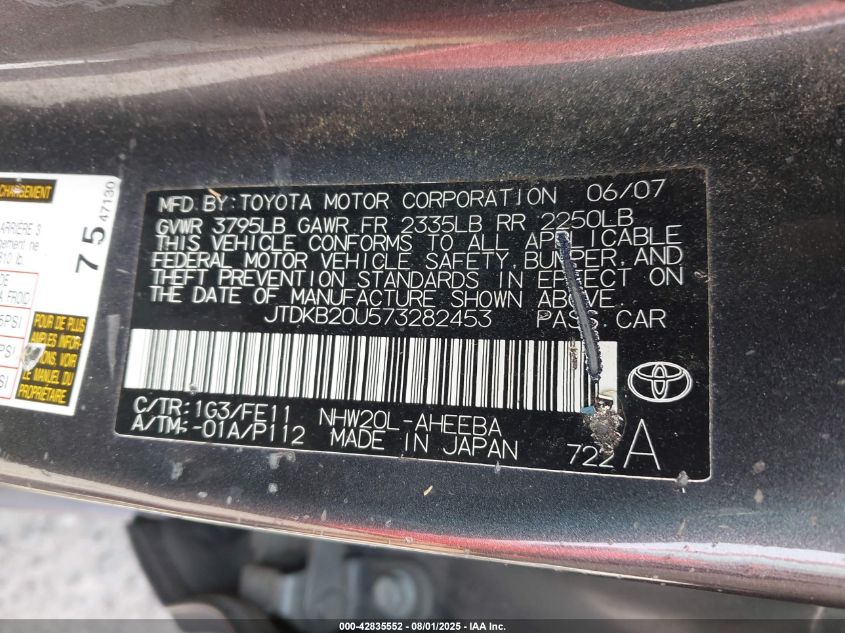 2007 Toyota Prius VIN: JTDK820US57328245 Lot: 42835552