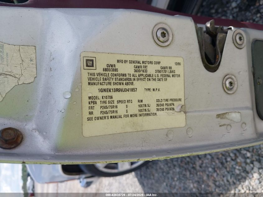 1997 Chevrolet Tahoe Lt VIN: 1GNEK13R9VJ341857 Lot: 43433356