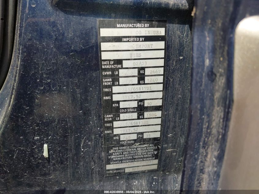 2003 Ford Explorer Eddie Bauer VIN: 1FMZU74E83UB58931 Lot: 42835955