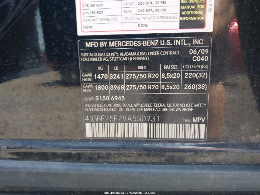 2009 Mercedes-Benz Gl 320 Bluetec 4Matic VIN: 4JGBF25E79A530931 Lot: 42836024