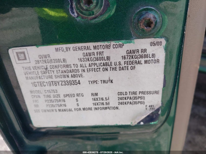 2003 Chevrolet Silverado 1500 VIN: 2GECE19TX31290756 Lot: 42836275