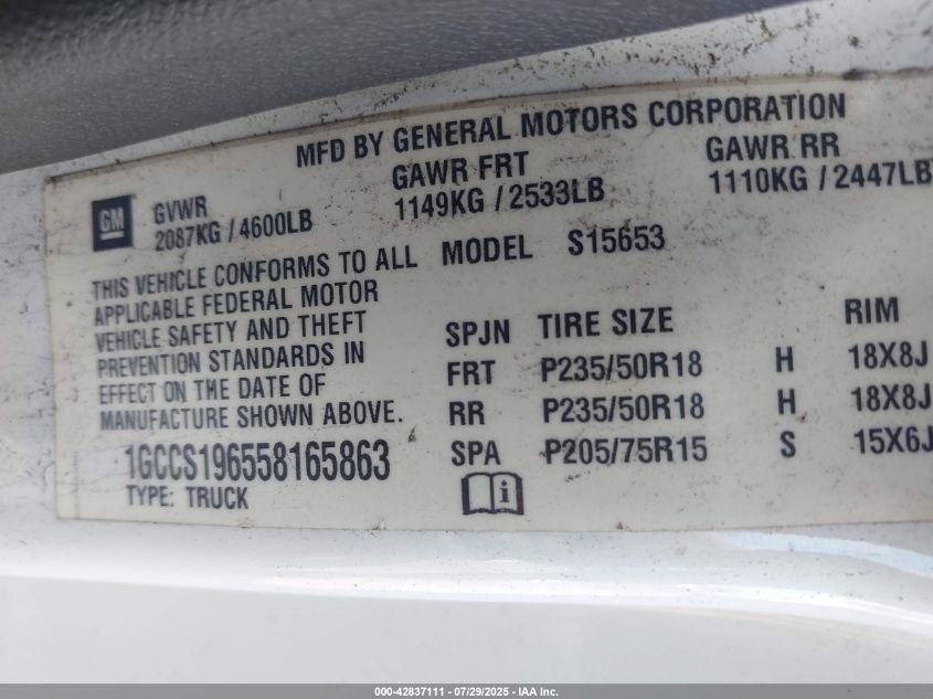 2005 Chevrolet Colorado Ls VIN: 1GCCS196558165863 Lot: 42837111