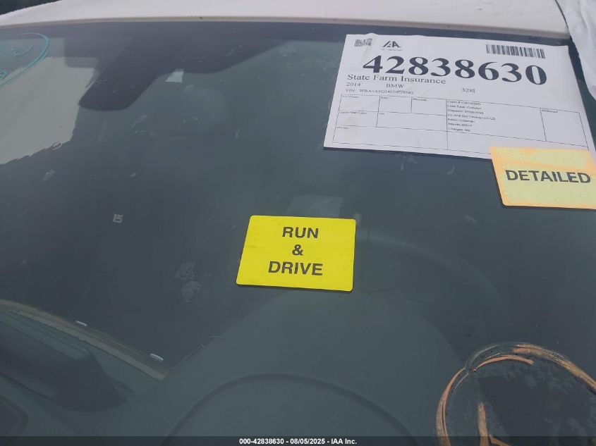 2014 BMW 328I VIN: WBA3A5G54ENP29585 Lot: 42838630