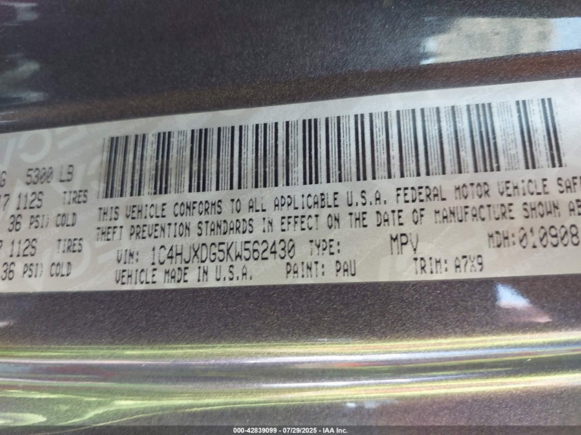 2019 JEEP WRANGLER UNLIMITED SPORT S 4X4 - 1C4HJXDG5KW562430