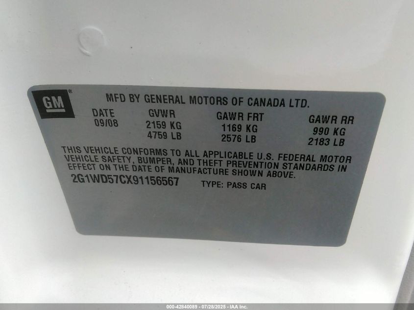 2009 Chevrolet Impala Ss VIN: 2G1WD57CX91156567 Lot: 42840089