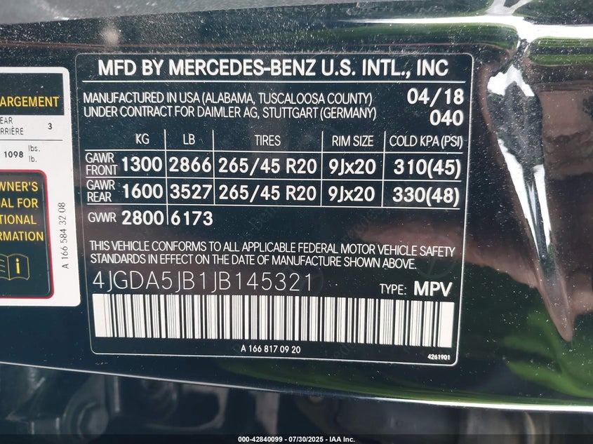 2018 MERCEDES-BENZ GLE 350 - 4JGDA5JB1JB145321