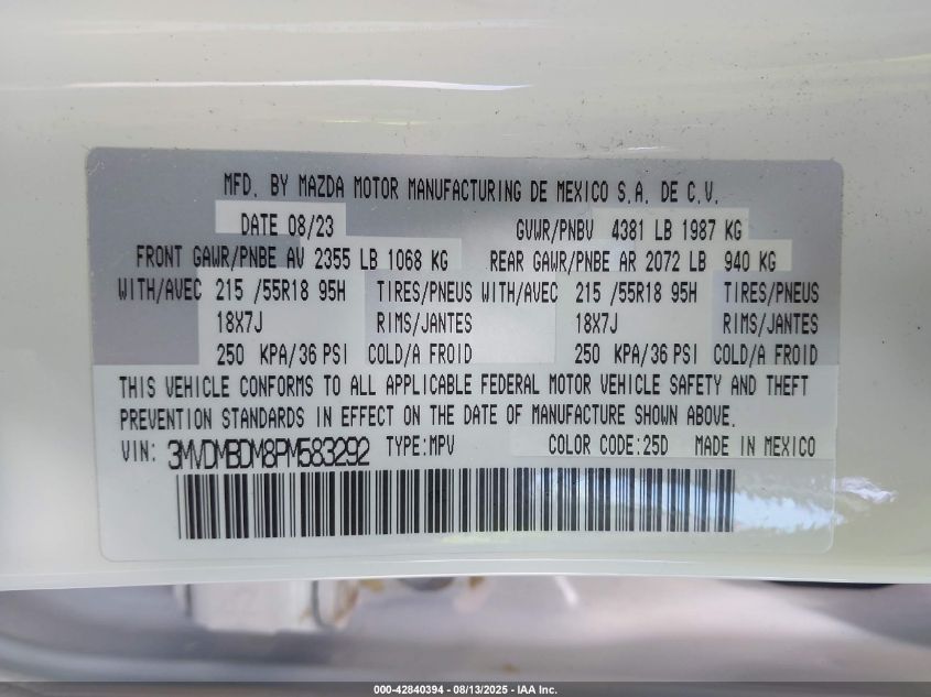 2023 Mazda Cx-30 2.5 S Premium VIN: 3MVDMBDM8PM583292 Lot: 42840394