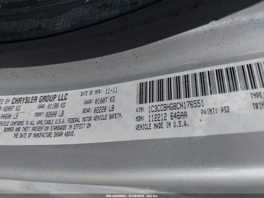 2012 Chrysler 200 S VIN: 1C3CCBHG8CN176551 Lot: 42840482