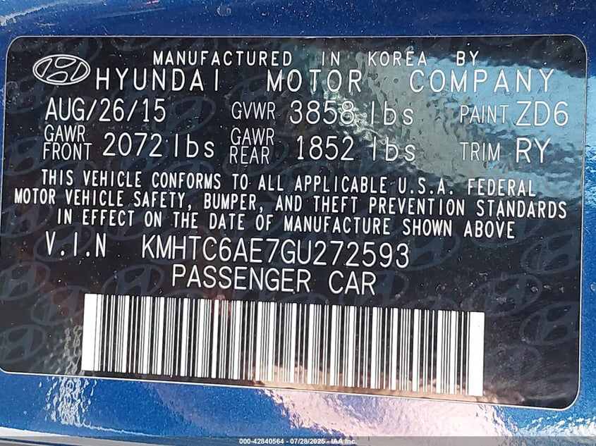 2016 HYUNDAI VELOSTER TURBO - KMHTC6AE7GU272593