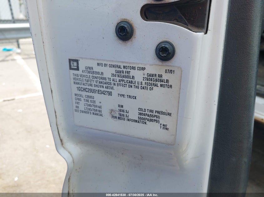 2001 Chevrolet Silverado 2500Hd VIN: 1GCHC29U91E342790 Lot: 42841538