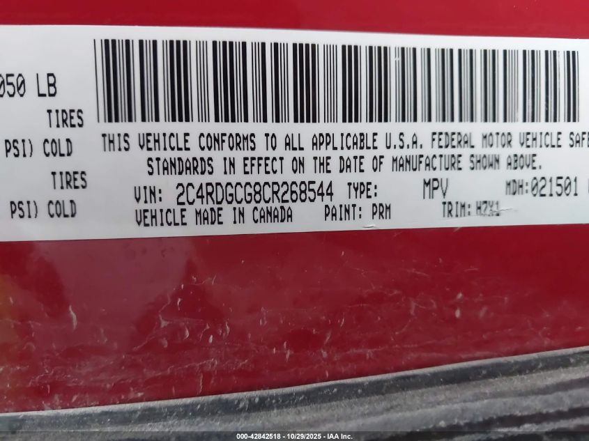 2012 Dodge Grand Caravan Sxt VIN: 2C4RDGCG8CR268544 Lot: 42842518