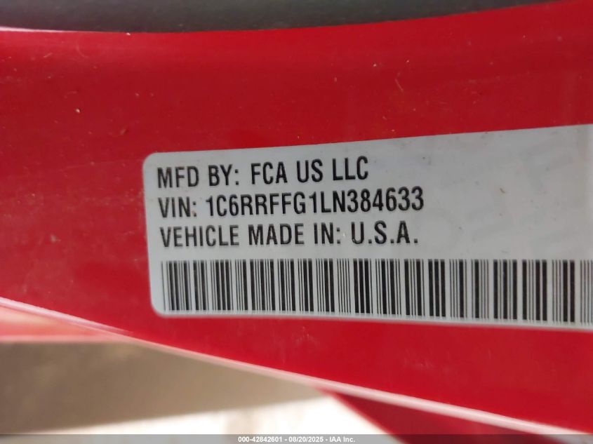 2020 Ram 1500 Big Horn 4X4 5'7 Box VIN: 1C6RRFFG1LN384633 Lot: 42842601