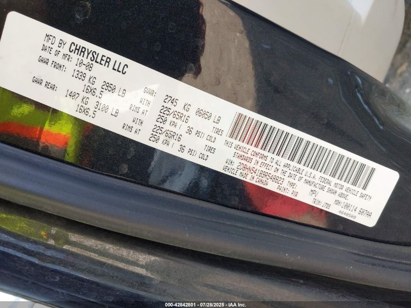 2009 Dodge Grand Caravan Sxt VIN: 2D8HN54189R548823 Lot: 42842801