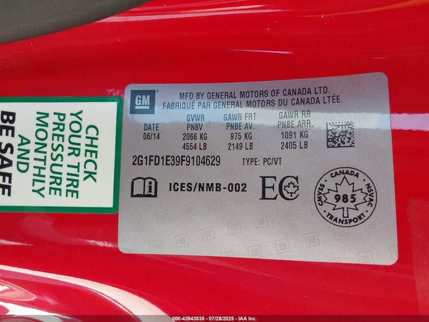 2015 CHEVROLET CAMARO 1LT - 2G1FD1E39F9104629