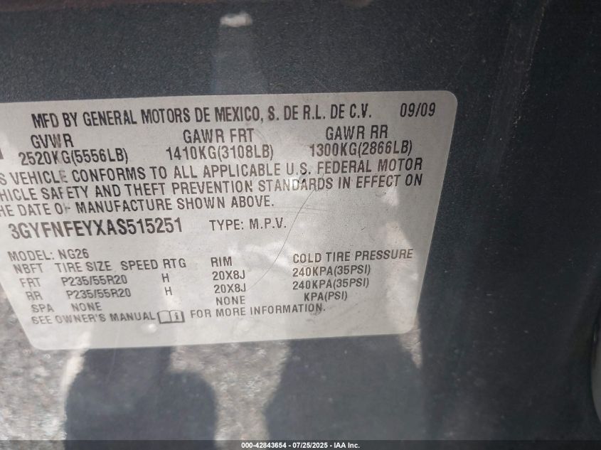 2010 Cadillac Srx Premium Collection VIN: 3GYFNFEYXAS515251 Lot: 42843654