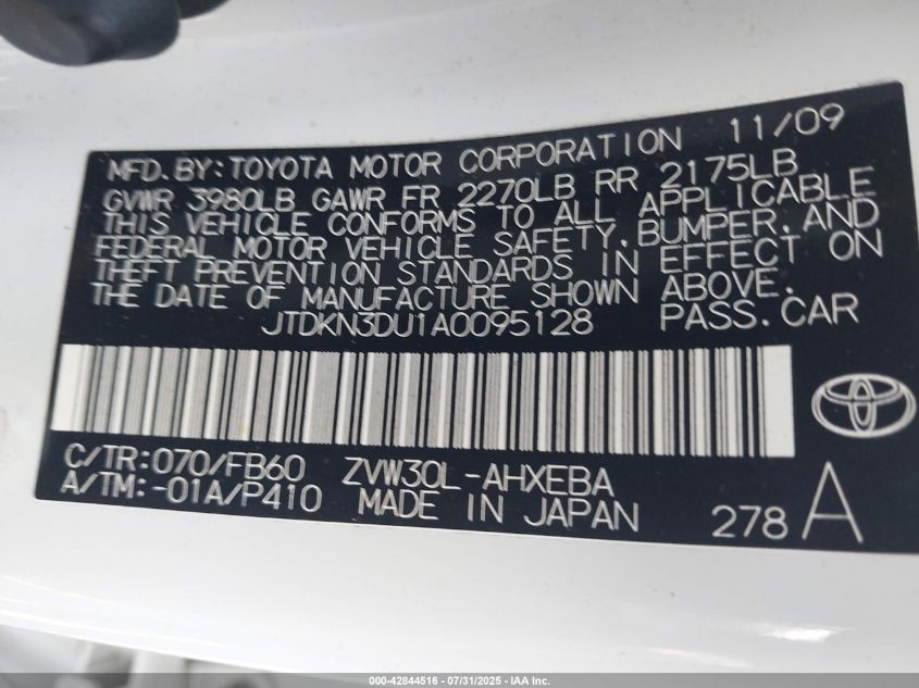 2010 Toyota Prius VIN: JTDKN3DU1A0095128 Lot: 42844516