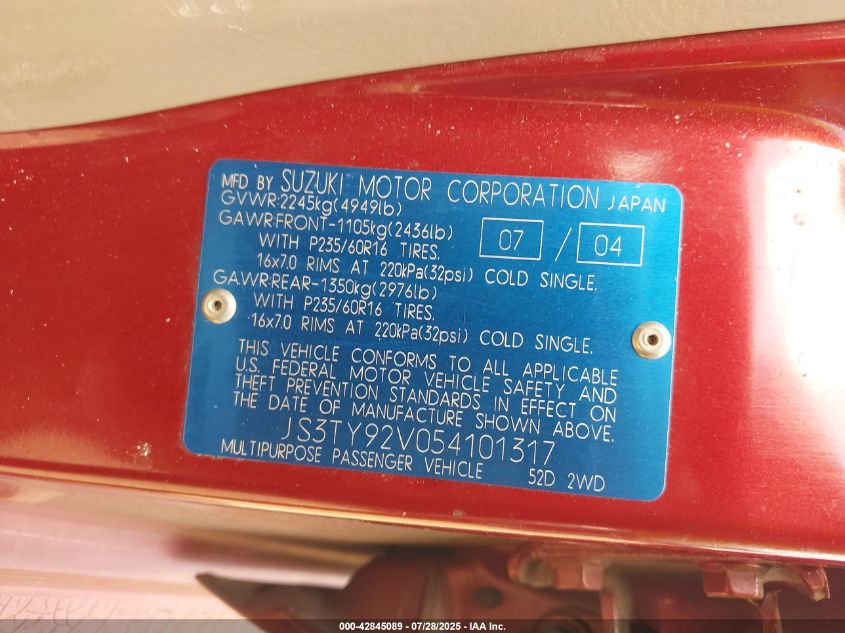 2005 Isuzu Ascender VIN: J53TY92V054101317 Lot: 42845089