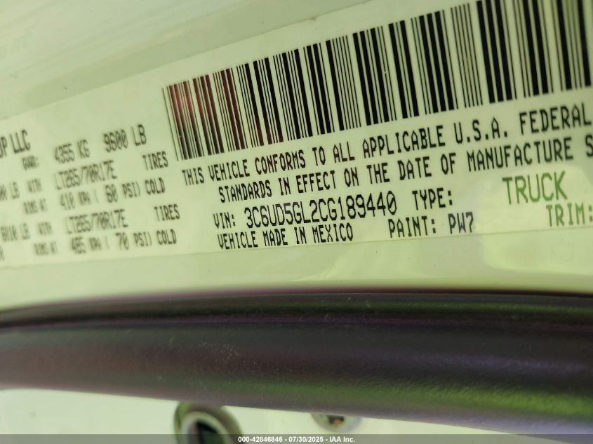 2012 Ram 2500 Laramie Longhorn/Limited Edition VIN: 3C6UD5GL2CG189440 Lot: 42846846