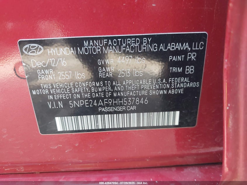 2017 HYUNDAI SONATA SE - 5NPE24AF9HH537846