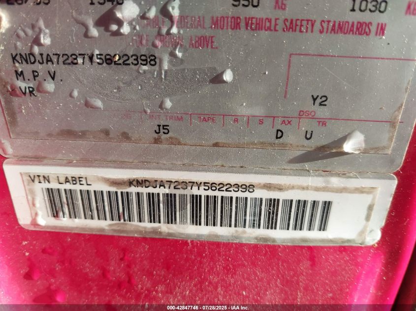 2000 Kia Sportage Ex VIN: KNDJA7237Y5622398 Lot: 42847746