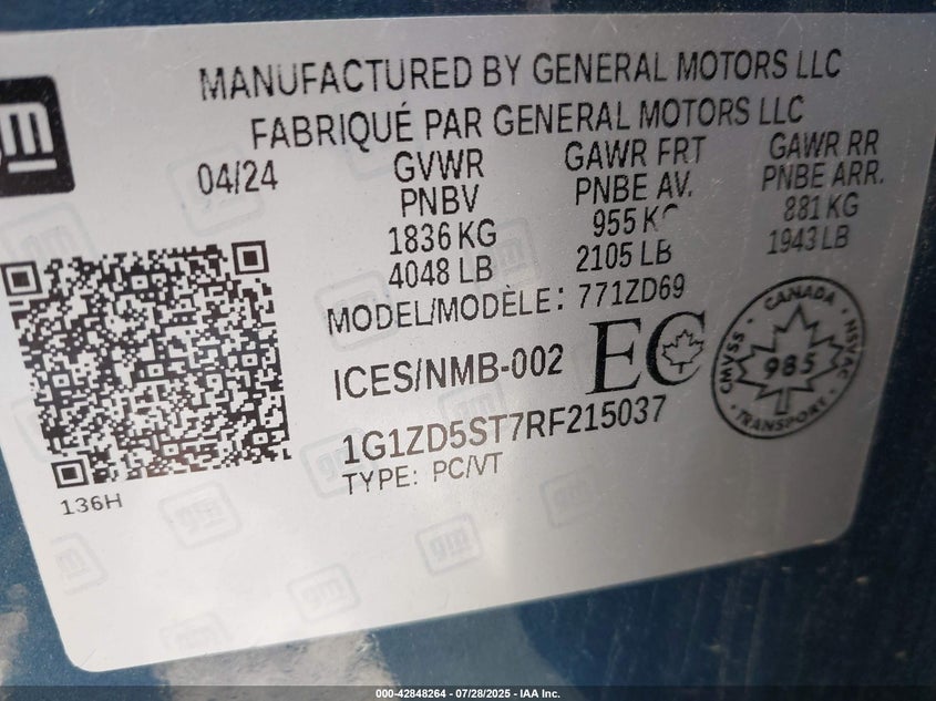 2024 CHEVROLET MALIBU LT - 1G1ZD5ST7RF215037