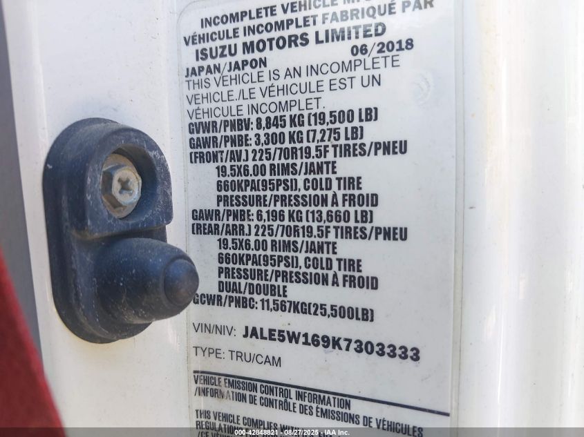 2019 Isuzu Nrr VIN: JALE5W169K7303333 Lot: 42848821