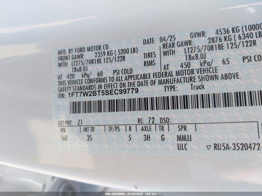 2025 Ford F-250 - 1FT7W2BT5SEC99779