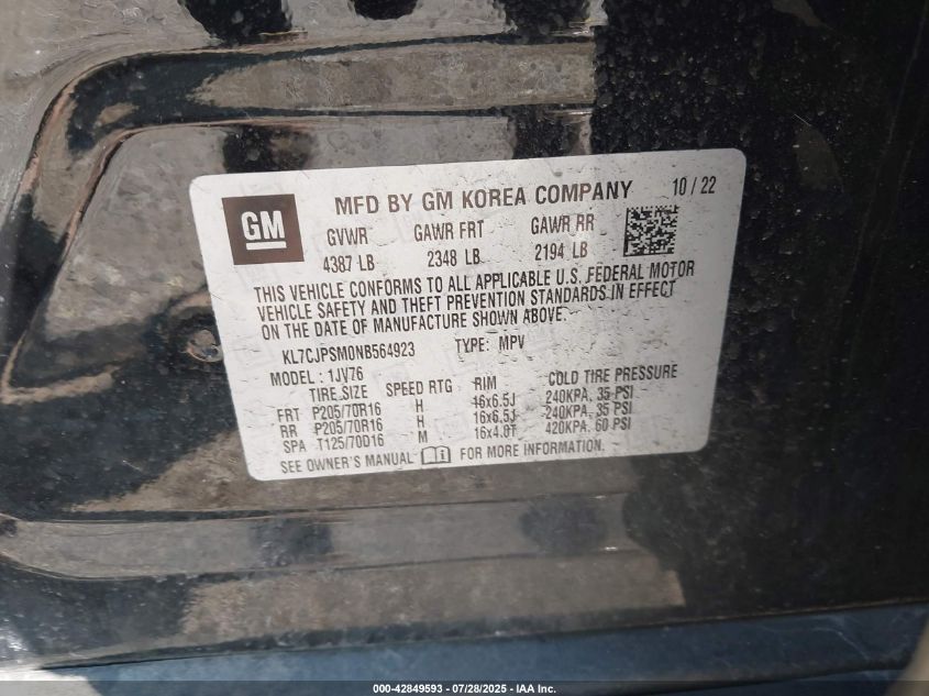 2022 CHEVROLET TRAX AWD LT - KL7CJPSM0NB564923