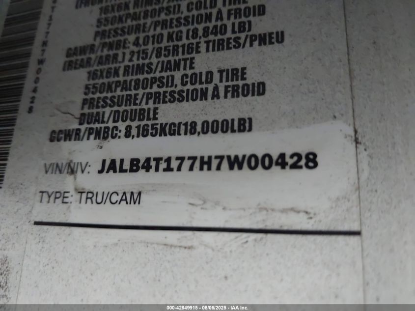 2017 Isuzu Reach VIN: JALB4T177H7W00428 Lot: 42849915