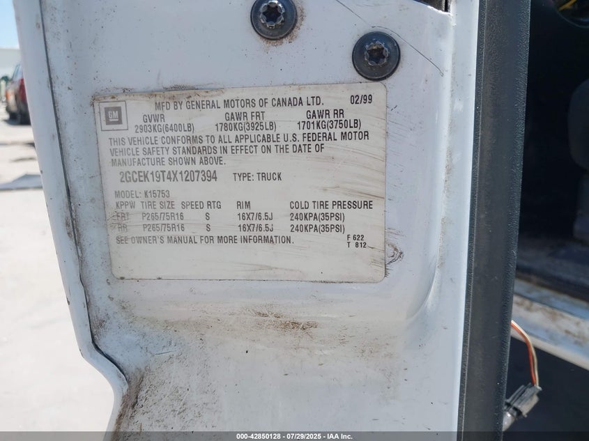 1999 Chevrolet Silverado 1500 Ls VIN: 2GCEK19T4X1207394 Lot: 42850128