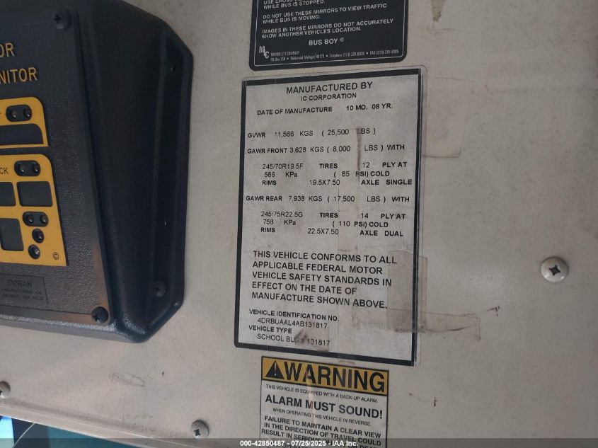 2010 Ic Corporation 3000 Ce VIN: 4DRBUAAL4AB131817 Lot: 42850487