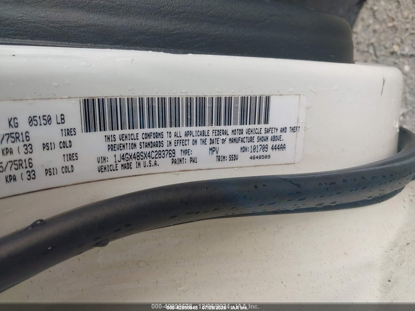 1J4GX48SX4C283769 2004 JEEP GRAND CHEROKEE photo no. 9