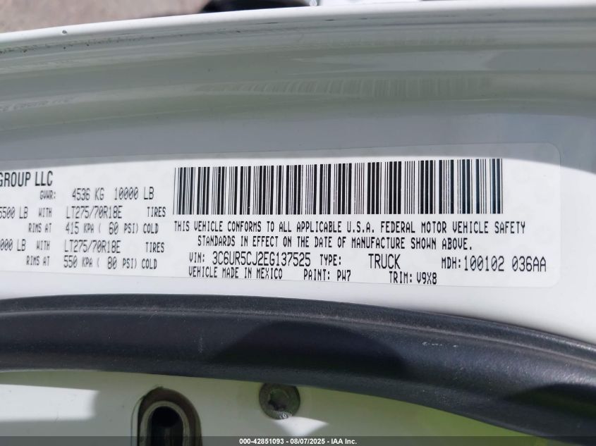 2014 Ram 2500 Tradesman VIN: 3C6UR5CJ2EG137525 Lot: 42851093