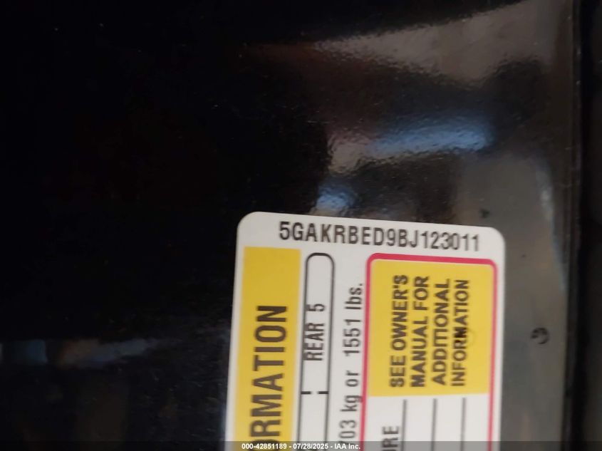 2011 Buick Enclave 1Xl VIN: 5GAKRBED9BJ123011 Lot: 42851189