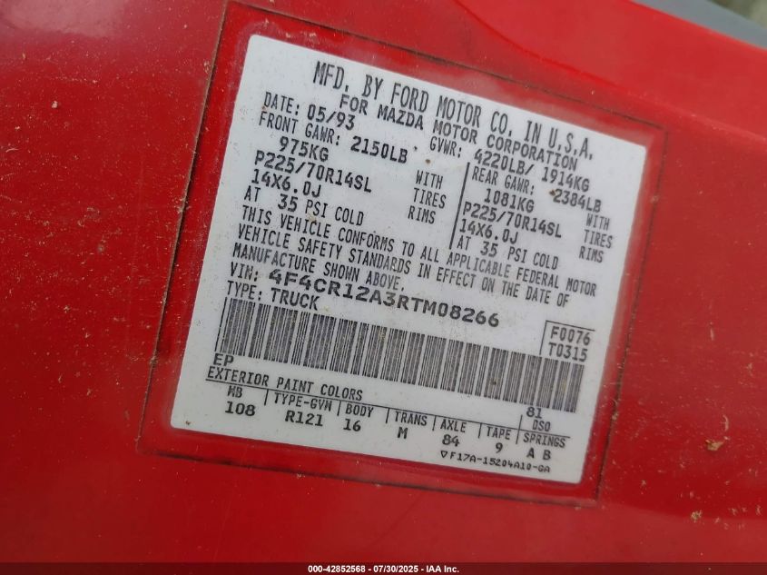 1994 Mazda B2300 VIN: 4F4CR12A3RTM08266 Lot: 42852568