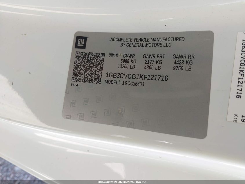 2019 Chevrolet Silverado 3500Hd Chassis Wt VIN: 1GB3CVCG1KF121716 Lot: 42852939