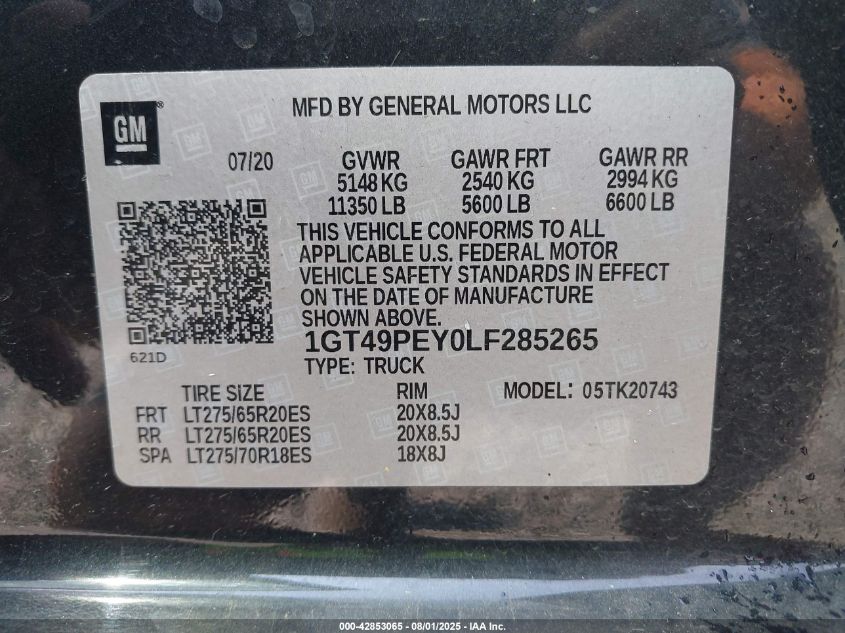 2020 GMC Sierra - 1GT49PEY0LF285265