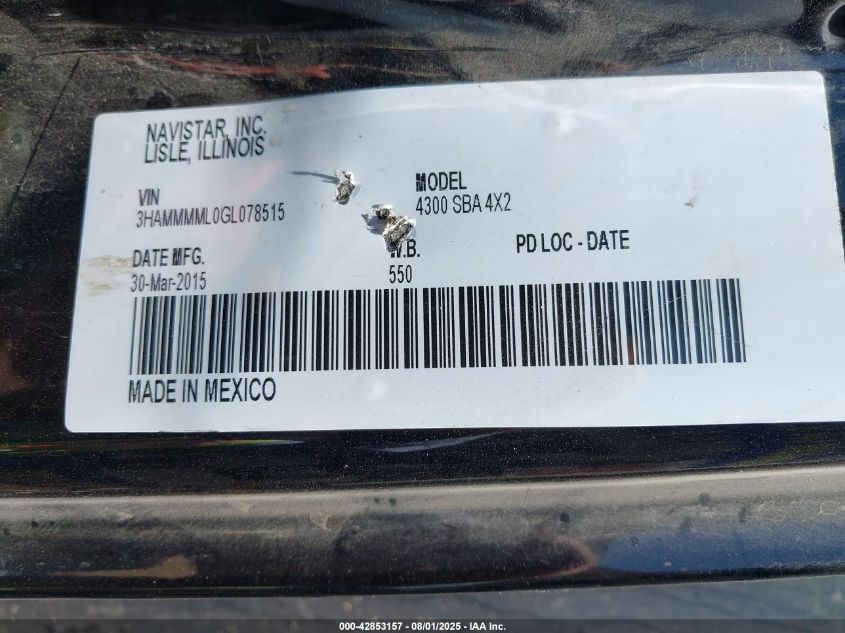 2016 International 4000 4300 VIN: 3HAMMMML0GL078515 Lot: 42853157