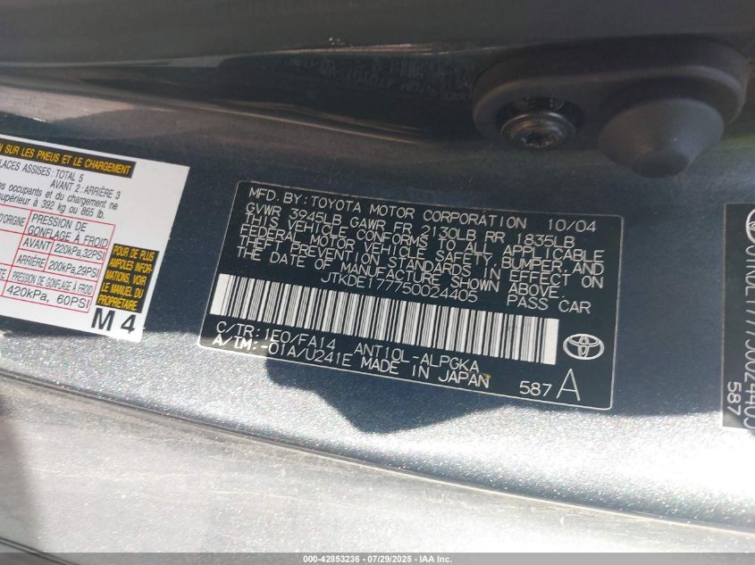 2005 Scion Tc VIN: JTKDE177750024405 Lot: 42853236