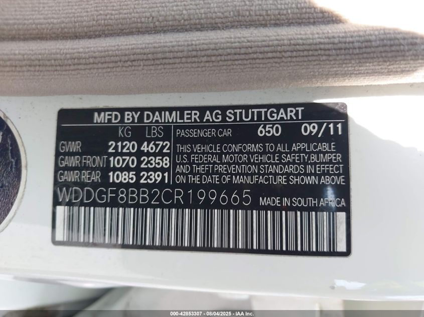 2012 Mercedes-Benz C 300 Luxury 4Matic/Sport 4Matic VIN: WDDGF8BB2CR199665 Lot: 42853307