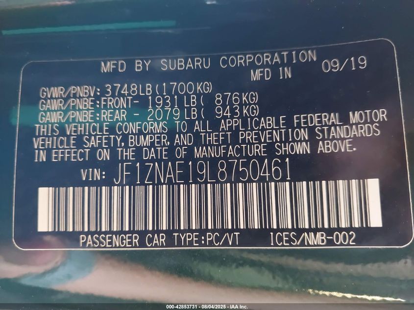 2020 Toyota 86 Hakone Edition VIN: JF1ZNAE19L8750461 Lot: 42853731