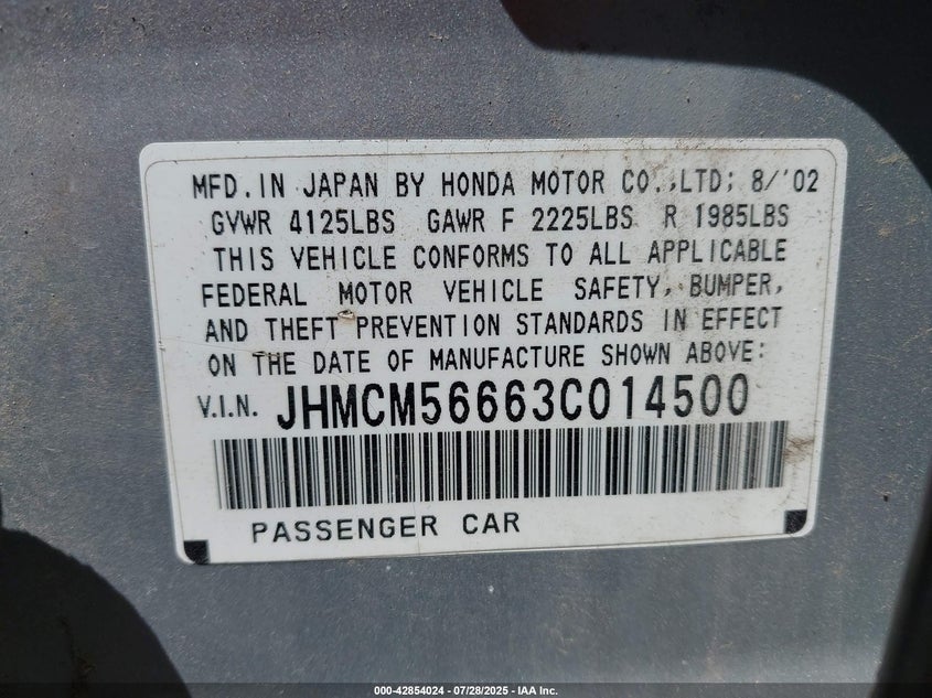 2003 Honda Accord 2.4 Ex VIN: JHMCM56663C014500 Lot: 42854024