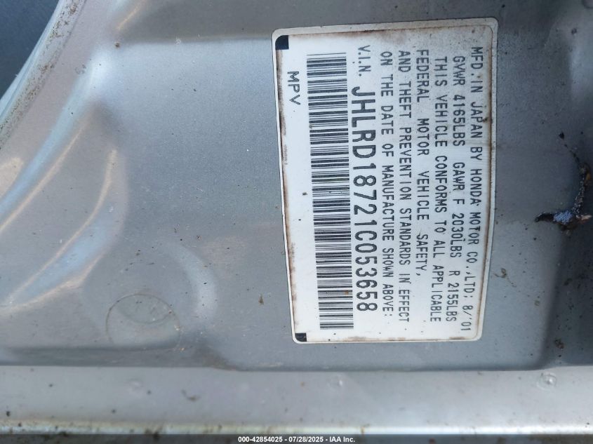 2001 Honda Cr-V Special Edition VIN: JHLRD18721C053658 Lot: 42854025