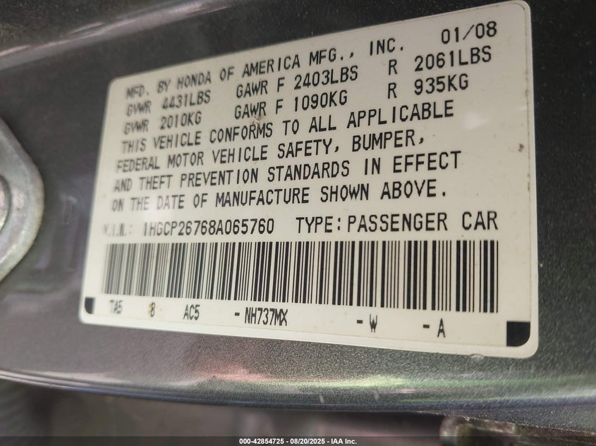 2008 Honda Accord 2.4 Ex-L VIN: 1HGCP26828A113862 Lot: 42854725