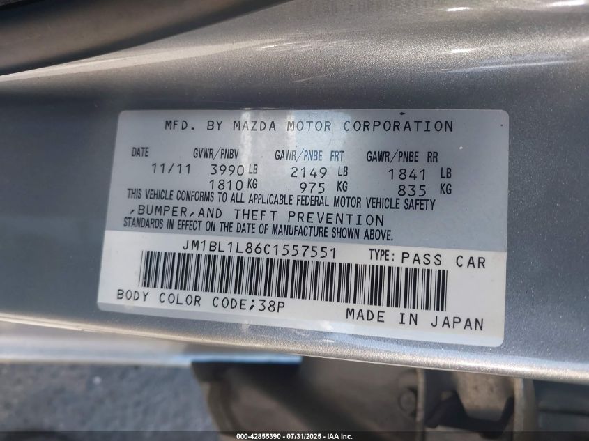 2012 Mazda Mazda3 I Touring VIN: JM1BL1L86C1557551 Lot: 42855390