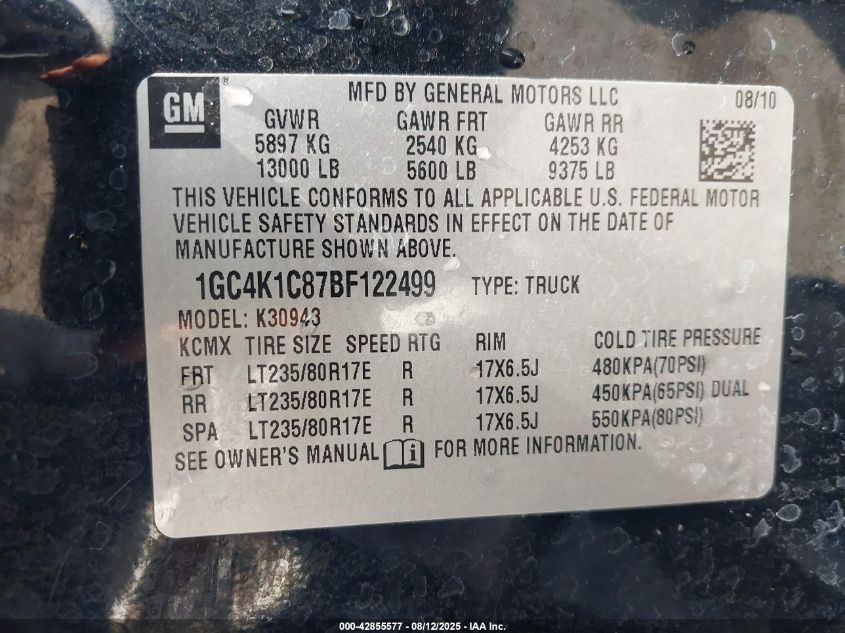 2011 Chevrolet Silverado 3500Hd Ltz VIN: 1GC4K1C87BF122499 Lot: 42855577