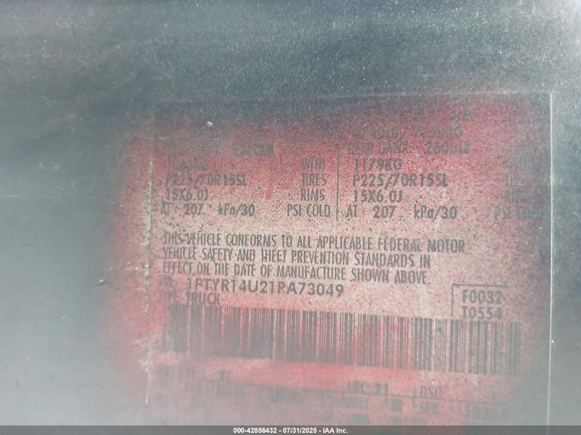 2001 Ford Ranger Edge/Xl/Xlt VIN: 1FTYR14U21PA73049 Lot: 42856432