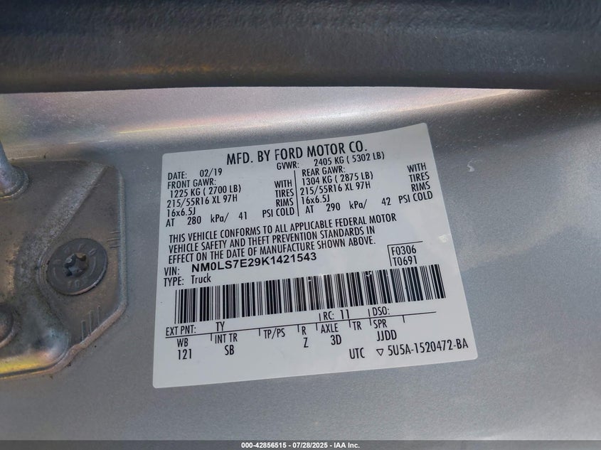 2019 FORD TRANSIT CONNECT XL - NM0LS7E29K1421543