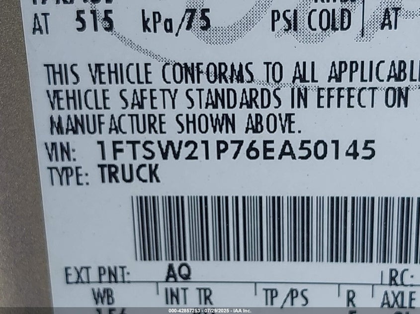 2006 Ford F-250 Lariat/Xl/Xlt VIN: 1FTSW21P76EA50145 Lot: 42857253