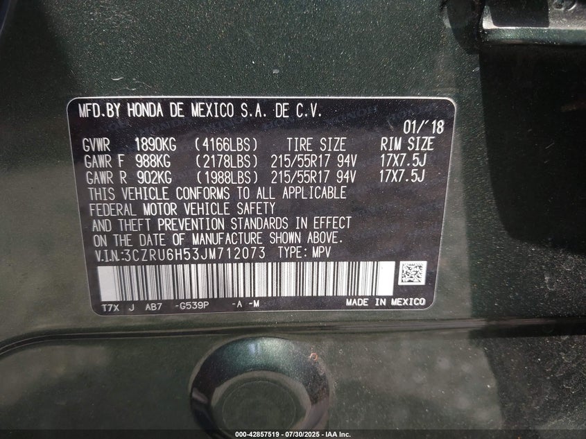 2018 HONDA HR-V EX 3CZRU6H53JM712073